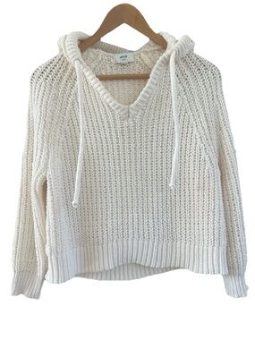 Aerie Chunky Knit Hooded Sweater Women's XS Cream White V-Neck Pullover